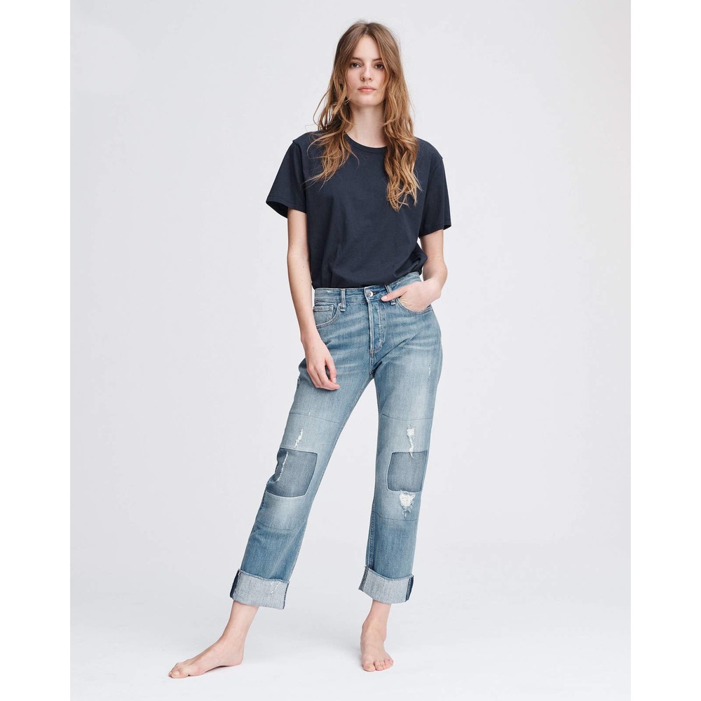 Rag & Bone Rosa Mid Rise Boyfriend Button Fly Jeans 26 Raw Frayed Hem Women's